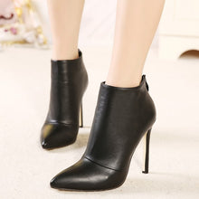 Load image into Gallery viewer, Belle Contracted Style Solid Color Black Women Red Wedding Shoes Back Zipper Pointed Toe High Heel Boots Shoes Woman Ankle Boots