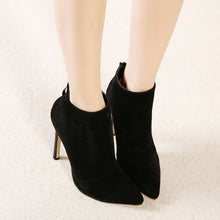 Load image into Gallery viewer, Belle Contracted Style Solid Color Black Women Red Wedding Shoes Back Zipper Pointed Toe High Heel Boots Shoes Woman Ankle Boots
