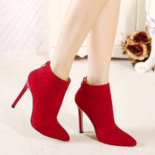 Load image into Gallery viewer, Belle Contracted Style Solid Color Black Women Red Wedding Shoes Back Zipper Pointed Toe High Heel Boots Shoes Woman Ankle Boots