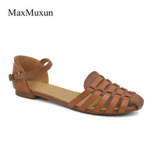 Load image into Gallery viewer, MaxMuxun Women Slingback Flat Sandals Summer Rome Ankle Strap Closed Toe Strappy Gladiator Beach Dress Sandals For Girls Shoes