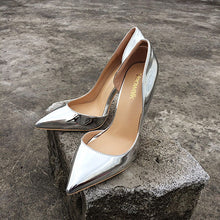 Load image into Gallery viewer, Veowalk Shiny Silver Women D&#39;Orsay High Heels Pointed Toe Sexy Ladies 12/10/8cm Heeled Party Shoes Wedding Bride Bridal Pumps