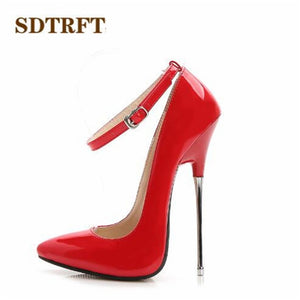 SDTRFT Plus:35-44 spring autumn New fashion zapatos mujer 16cm Metal thin high heels wedding shoes woman Buckle Cosplay pump