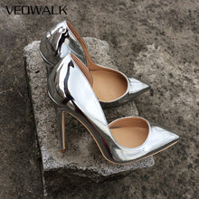 Load image into Gallery viewer, Veowalk Shiny Silver Women D&#39;Orsay High Heels Pointed Toe Sexy Ladies 12/10/8cm Heeled Party Shoes Wedding Bride Bridal Pumps