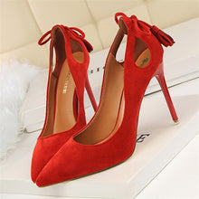Load image into Gallery viewer, BIGTREE  Women Pumps  Cut-Outs Bowtie Tassel  Fashion Solid Suede Pointed Toe Shallow High Heels Shoes