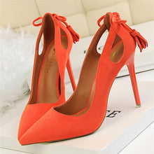 Load image into Gallery viewer, BIGTREE  Women Pumps  Cut-Outs Bowtie Tassel  Fashion Solid Suede Pointed Toe Shallow High Heels Shoes