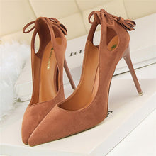 Load image into Gallery viewer, BIGTREE  Women Pumps  Cut-Outs Bowtie Tassel  Fashion Solid Suede Pointed Toe Shallow High Heels Shoes