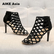 Load image into Gallery viewer, Genuine Leather Summer New Women Pumps Peep Toe Fashion Thin Heel High Heels Shoes Gladiator Casual Sock  Wedding  sandals #009