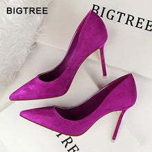 Load image into Gallery viewer, 2018 New High Heels Women Fashion Pointed Toe Office Shoes Women&#39;s Solid Flock Shallow High Heels Shoes for Women 9 Colors