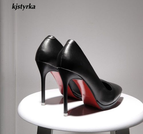 kjstyrka 2018 spring autumn pointed toe women shoes red bottom elegant ladies party patent leather thin high heels zapatos mujer