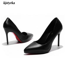Load image into Gallery viewer, kjstyrka 2018 spring autumn pointed toe women shoes red bottom elegant ladies party patent leather thin high heels zapatos mujer