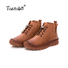 Load image into Gallery viewer, Tastabo Handmade Ankle Boots With Fur Retro Boots Shoes Women Fashion Handmade Slip-on Soft Leather Winter Warm Boots Ladies