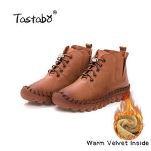 Load image into Gallery viewer, Tastabo Handmade Ankle Boots With Fur Retro Boots Shoes Women Fashion Handmade Slip-on Soft Leather Winter Warm Boots Ladies