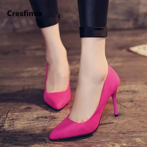 Cresfimix women new fashion 8cm slip on high heel shoes lady casual spring & summer pointed toe high heels tacones altos a629