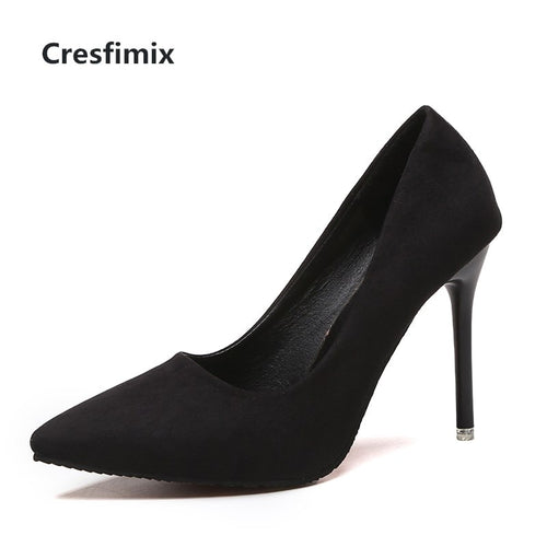 Cresfimix women cute comfortable flock high heel shoes lady fashion sweet spring & summer office black high heel shoes b2912