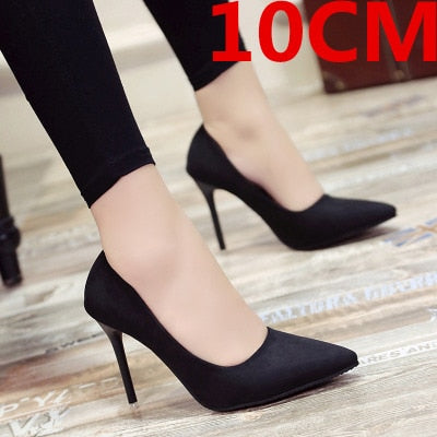 Cresfimix women cute comfortable flock high heel shoes lady fashion sweet spring & summer office black high heel shoes b2912