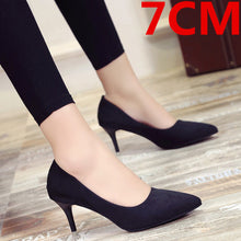 Load image into Gallery viewer, Cresfimix women cute comfortable flock high heel shoes lady fashion sweet spring &amp; summer office black high heel shoes b2912