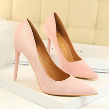 Load image into Gallery viewer, 5 Colors Concise Women&#39;s OL Office Shoes 2018 New Show Thin Women Pumps Solid Flock Pointed Toe Shallow Fashion High Heels Shoes