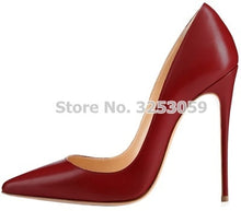 Load image into Gallery viewer, ALMUDENA Top Brand Nude Brown Wine Red Matte Leather High Heel Shoes Celebrity Popular Shallow Pumps 12cm Stiletto Heels Shoes