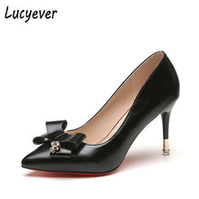 Load image into Gallery viewer, Lucyever Women Thin High Heels Stiletto Pumps Ladies Sexy Bowtie Pointed Toe Shallow Crystals Party Wedding Dress Shoes Woman