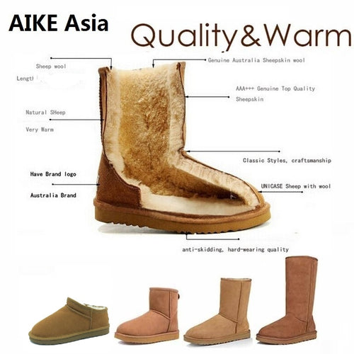 High Quality Snow Boots Women Fashion Genuine Leather Australia Women's High Boot Winter Women Snow Shoes botas mujer SIZE 3-12