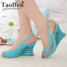 Load image into Gallery viewer, Taoffen 2019 New Women Heel Sandals Buckle Open Toe High Wedge Shoes Women&#39;s Summer Shoes Sexy Women Shoes Footwear Size 34-43