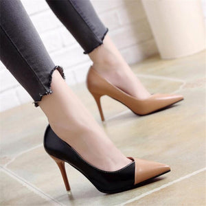 2018 Women Pumps OL Fashion Spell Color High heels Single Shoes Female Spring Summer Patent leather Wedding Party shoes Woman