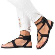 Load image into Gallery viewer, COVOYYAR Big Sizes Gladiator Women Sandals 2019 Summer Buckle Ankle Strap Flat Lady Flip Flops Women Black Rome Shoes WSS950