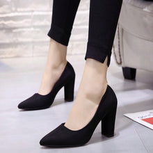 Load image into Gallery viewer, 2019 new Black high heels 9cm female winter thick with autumn suede pointed single shoes female Female sandals  s090