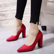 Load image into Gallery viewer, 2019 new Black high heels 9cm female winter thick with autumn suede pointed single shoes female Female sandals  s090