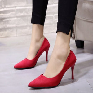 2019 new Black high heels 9cm female winter thick with autumn suede pointed single shoes female Female sandals  s090