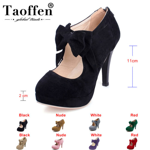 TAOFFEN Dropship Plush Size 30-47 Women High Heel Pumps Bowtie Platform Shoes Ladies Sexy Thin Heels Shoes For Women Footwear