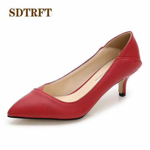 SDTRFT Spring Autumn Casual stilettos 5cm thin heels wedding shoes woman Pointed Toe Hollow out OL work pumps Plus:36-44 45