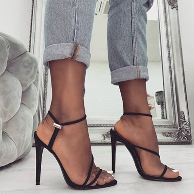 2019 Summer Pumps New Sexy Gladiator Sandals Shoes Women Thin High Heels Open Toe Sandal Lady Ankle Strap Pump Shoes Size 35-42