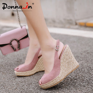 Donna-in Platform Sandals Wedge Women Genuine Leather Super High Heels Open Toe Beach Fashion Female 2019 Summer Ladies Shoes