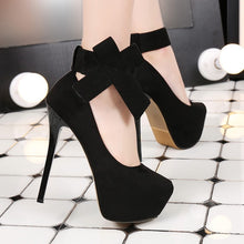 Load image into Gallery viewer, 2019 platform high heels 14cm women wedding shoes platform women shoes high heels bow stiletto bridal shoes women pumps #black