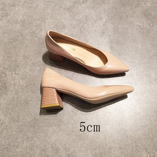 Load image into Gallery viewer, EOEODOIT Square Heel Pointed Toe Pumps Shoes Women Leather Med Heels V Mouth  Casual Office Lady OL Shoes 5 cm Heel