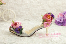Load image into Gallery viewer, Pink Flower Wedding Shoes High Heel Silver Sequin Slip-on Women Pumps for Party Banquet Bride Bridesmaid Sandals Performance