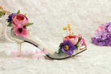 Load image into Gallery viewer, Pink Flower Wedding Shoes High Heel Silver Sequin Slip-on Women Pumps for Party Banquet Bride Bridesmaid Sandals Performance