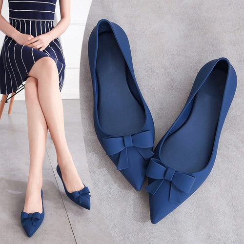 EOEODOIT 2019 Summer Jelly Flats Women Beach Sand Soft Pointy Toe Flat Heel Sandals Women Rain Shoes Bowknot Slide Resistance