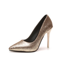 Load image into Gallery viewer, 2019 Spring glitter gold high-heeled shoes pointed with silver fine with women&#39;s shoes bridesmaid wedding shoes Mujer s019