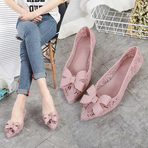 EOEODOIT Jelly Flats Women 2019 Summer Rain Shoes Swim Pool Pointed Toe Breathable Flat Heel Beach Sand Shoes Hollow Out Sandals