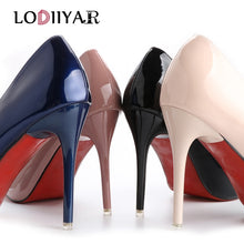 Load image into Gallery viewer, Ladies Shoes High Heels Patent Leather Classic Pumps Glitter Sexy Dress Prom Wedding Women Shoes Pointed Toe Beige Blue Shoes