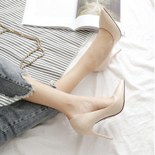 Load image into Gallery viewer, Ladies Shoes High Heels Patent Leather Classic Pumps Glitter Sexy Dress Prom Wedding Women Shoes Pointed Toe Beige Blue Shoes