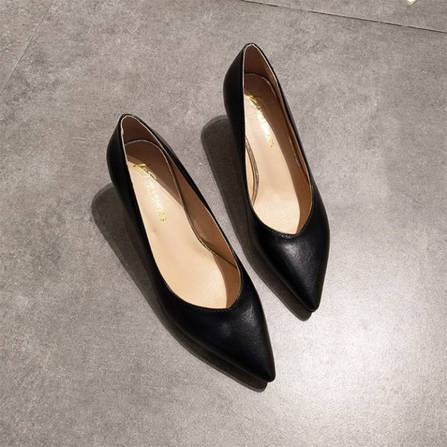 EOEODOIT Spring New Leather Pumps Med Kitten Heels V Mouth Sexy Lady Office OL Heels Shoes Work Job Pumps Shoes 5 CM