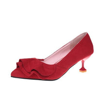 Load image into Gallery viewer, Ruffle Women Pumps Female Kitten Heel Sweet Slip On Pointed Toe Shoes Thin High Heels Ladies Casual Spring Shoes
