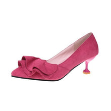 Load image into Gallery viewer, Ruffle Women Pumps Female Kitten Heel Sweet Slip On Pointed Toe Shoes Thin High Heels Ladies Casual Spring Shoes