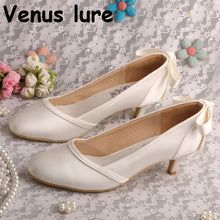 Load image into Gallery viewer, Ladies Mid Heeled Court Shoes for Wedding Ivory Bride Shoes Women Footwear Closed Toe