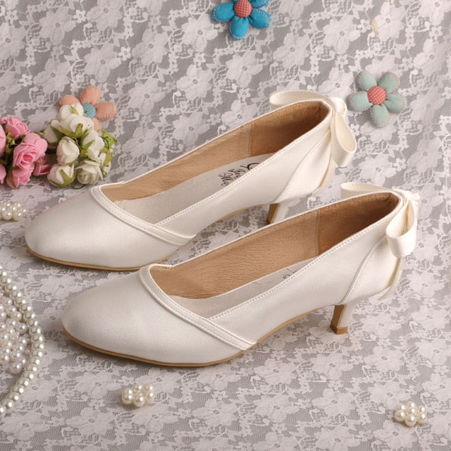 Ladies Mid Heeled Court Shoes for Wedding Ivory Bride Shoes Women Footwear Closed Toe
