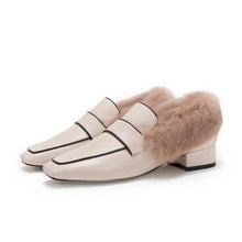 Load image into Gallery viewer, Krazing Pot genuine leather new rabbit fur shoes women fashion med heels square toe European career office lady Winter pumps L89