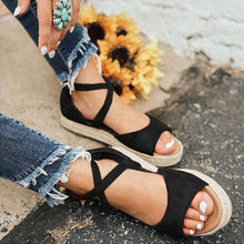 Load image into Gallery viewer, Adisputent Women Sandals Summer Peep Toe Platform Sandals Women Casual Woven Ladies Flat Sandals Womens Roman Shoes